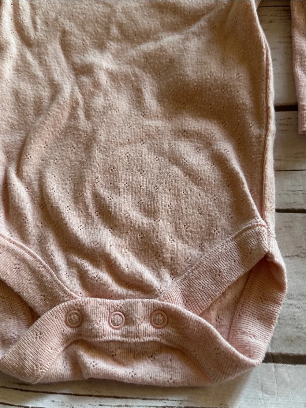 Baby Boden pink pointelle bodysuit fair pilling, size 3-6m